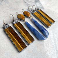 Tiger’s Eye Earrings with Cast Poppy Pods